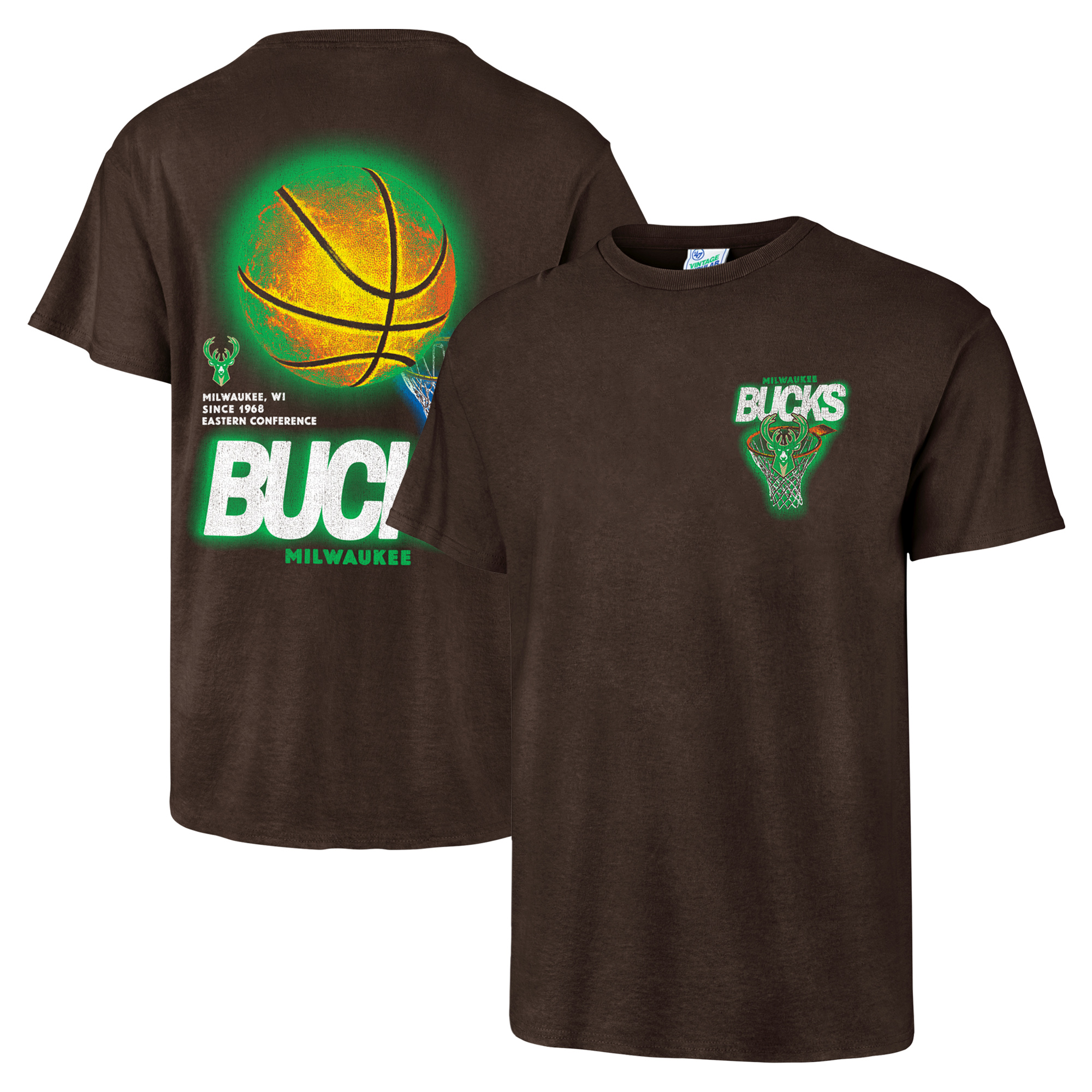 Men's '47 Brown Milwaukee Bucks Vintage Tubular Dagger Tradition Premium T-Shirt