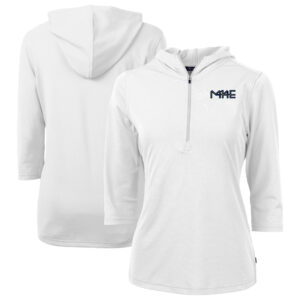 Women's Cutter & Buck White Milwaukee Brewers City Connect Virtue Eco Pique Recycled Half-Zip Pullover Hoodie