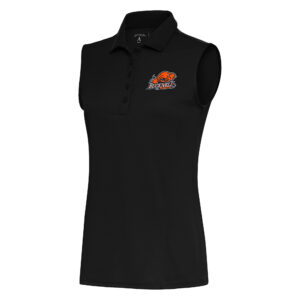 Women's Antigua Black Bucknell Bison Tribute Sleeveless Polo
