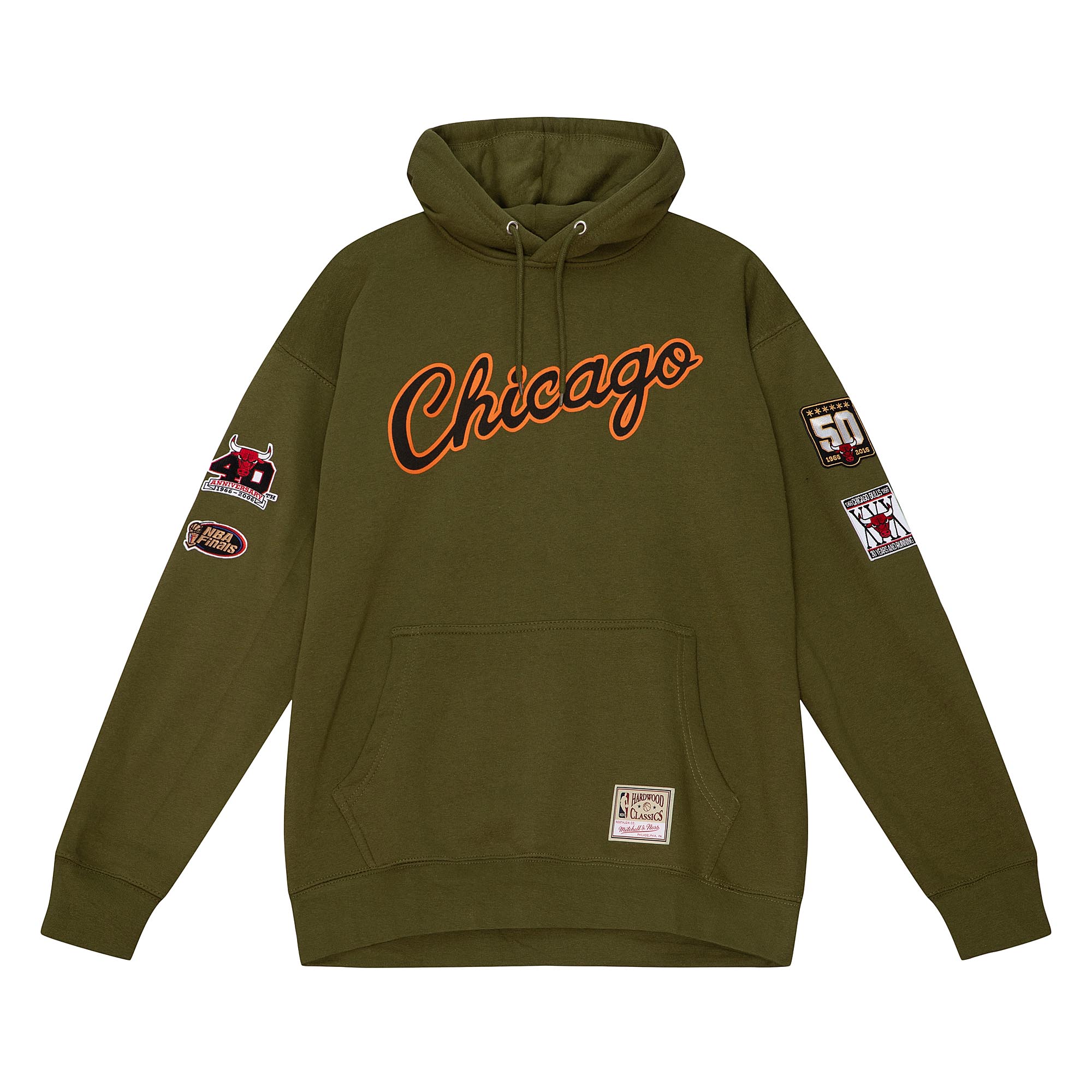 Men's Mitchell & Ness Olive Chicago Bulls Hardwood Classics Script Flight Pullover Hoodie - Image 8