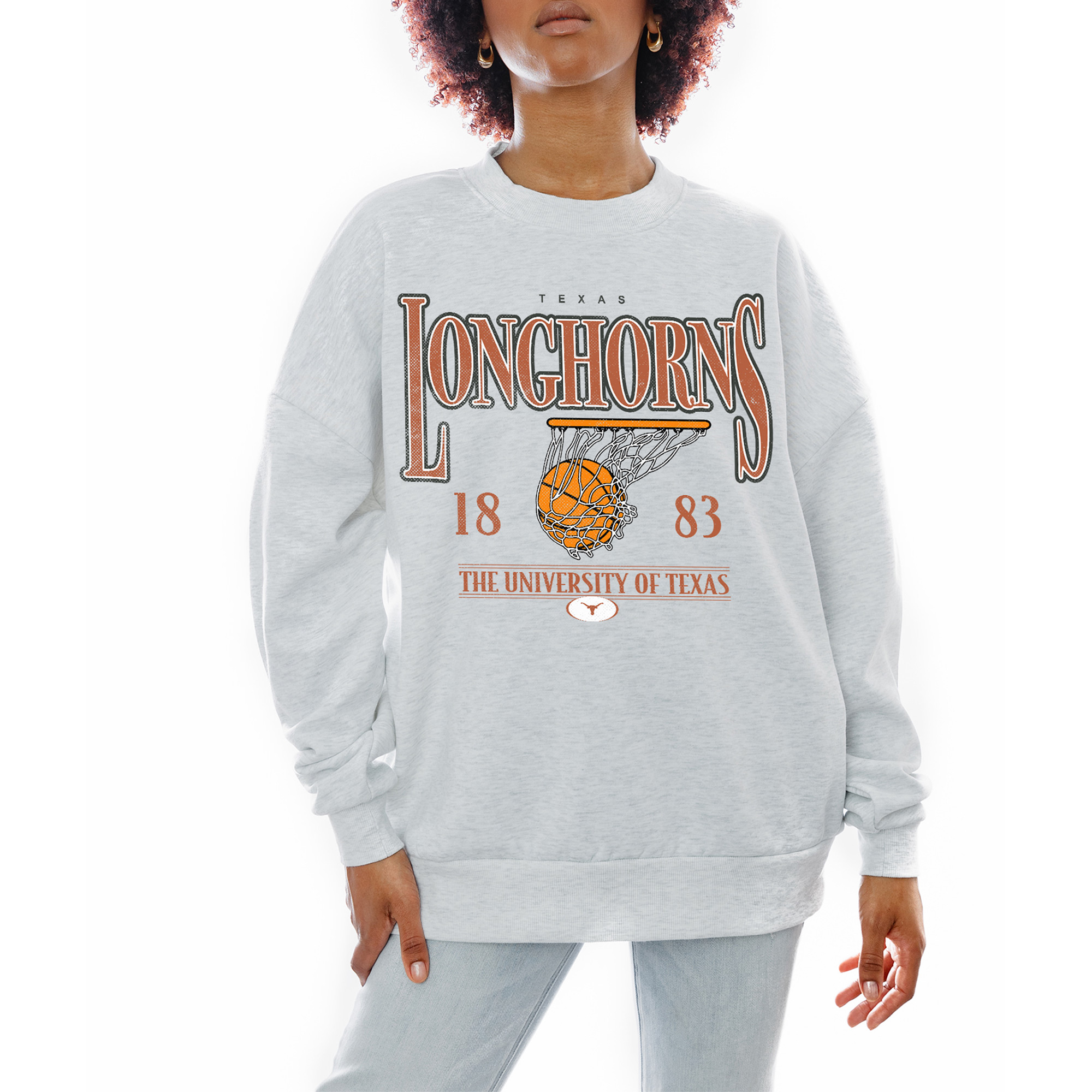 Women's Gameday Couture Gray Texas Longhorns Basketball Premium Fleece Drop Pullover Sweatshirt - Image 2