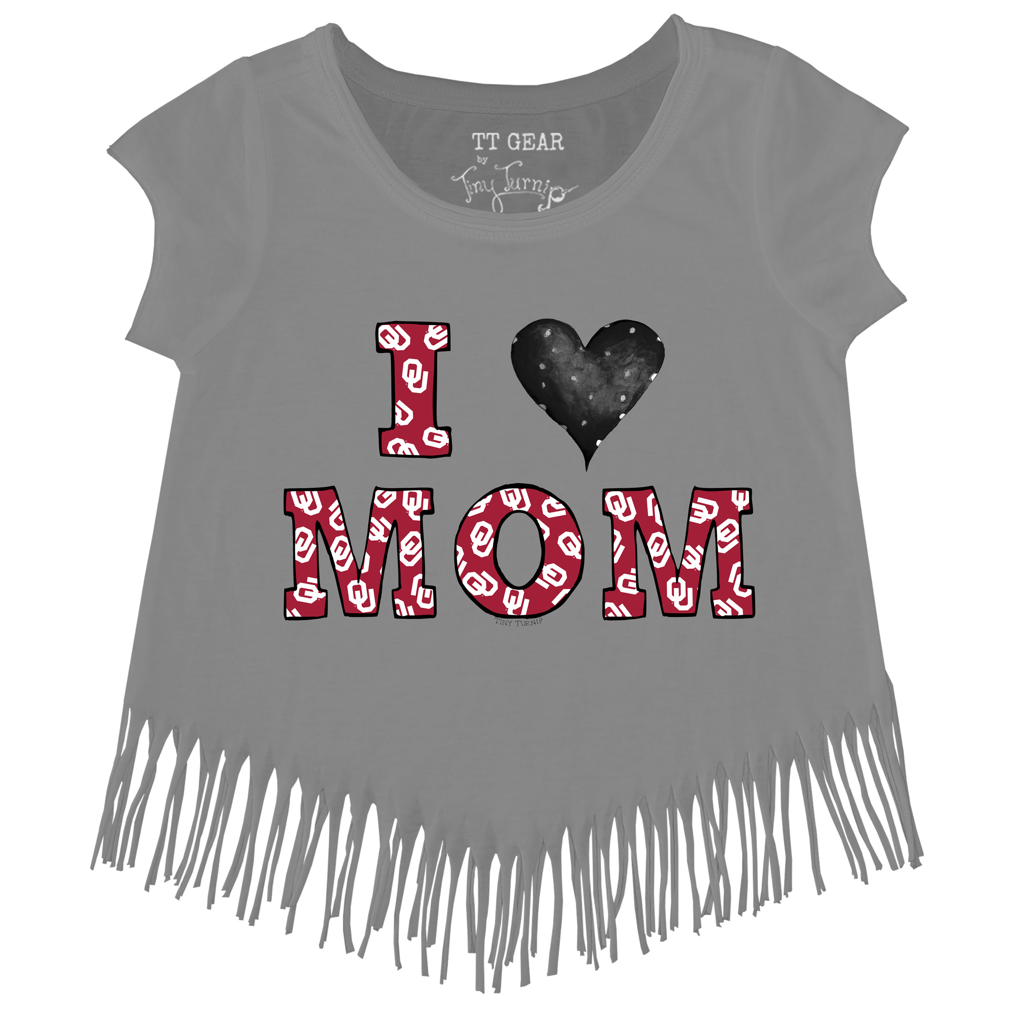 Girls Youth Tiny Turnip Gray Oklahoma Sooners I Love Mom Fringed T-Shirt - Image 3