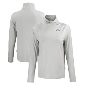Women's Cutter & Buck Gray Los Angeles Chargers Coastline Epic Comfort Eco Recycled Funnel Neck Raglan Pullover Sweatshirt