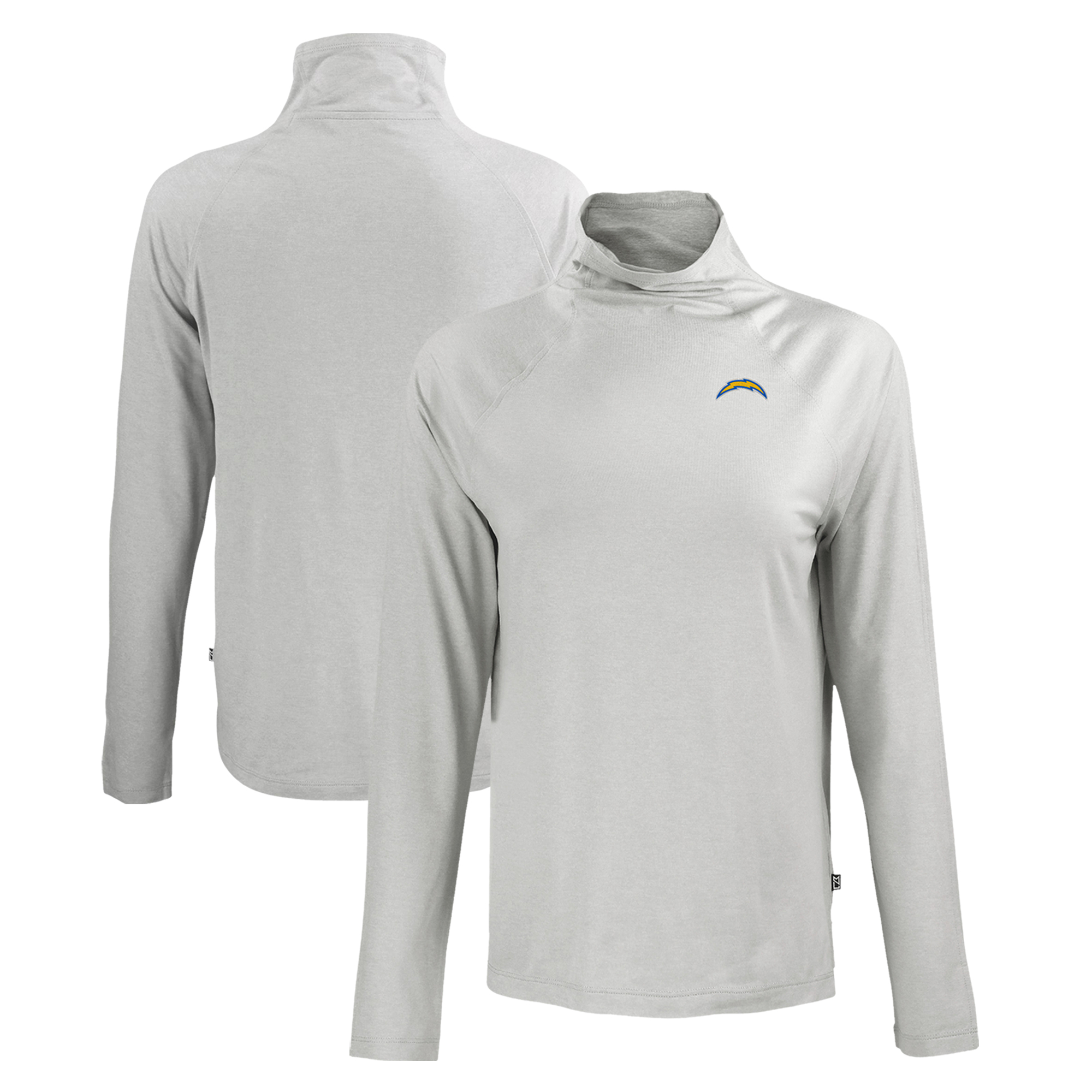 Women's Cutter & Buck Gray Los Angeles Chargers Coastline Epic Comfort Eco Recycled Funnel Neck Raglan Pullover Sweatshirt