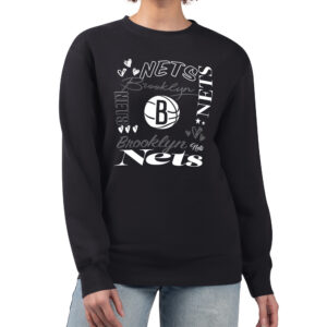Women's G-III 4Her by Carl Banks Black Brooklyn Nets Collage Team Graphic Fleece Pullover Sweatshirt