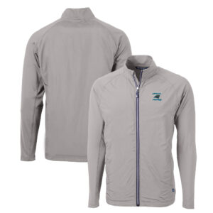 Men's Cutter & Buck Gray Carolina Panthers Adapt Eco Knit Hybrid Recycled Raglan Full-Zip Jacket