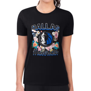 Women's G-III 4Her by Carl Banks Black Dallas Mavericks Flowers Team Logo Graphic Fitted T-Shirt