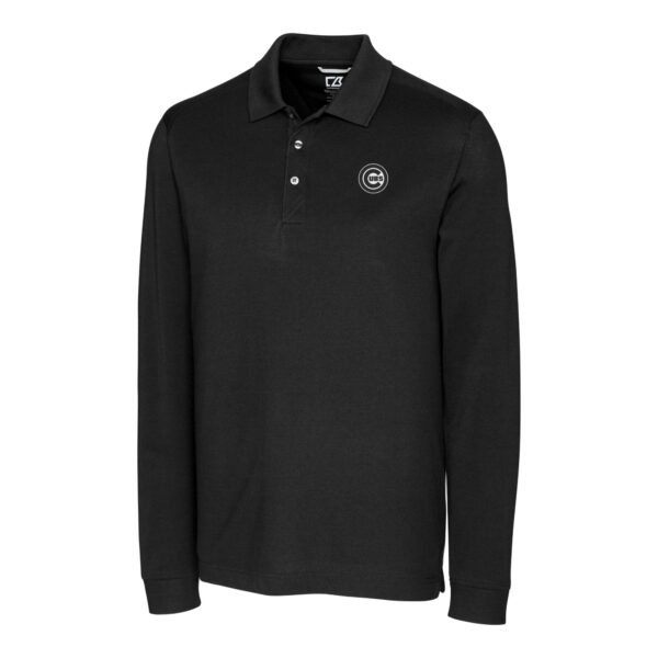Men's Cutter & Buck Black Chicago Cubs DryTec Advantage Tri-Blend Pique Long Sleeve Polo - Image 6
