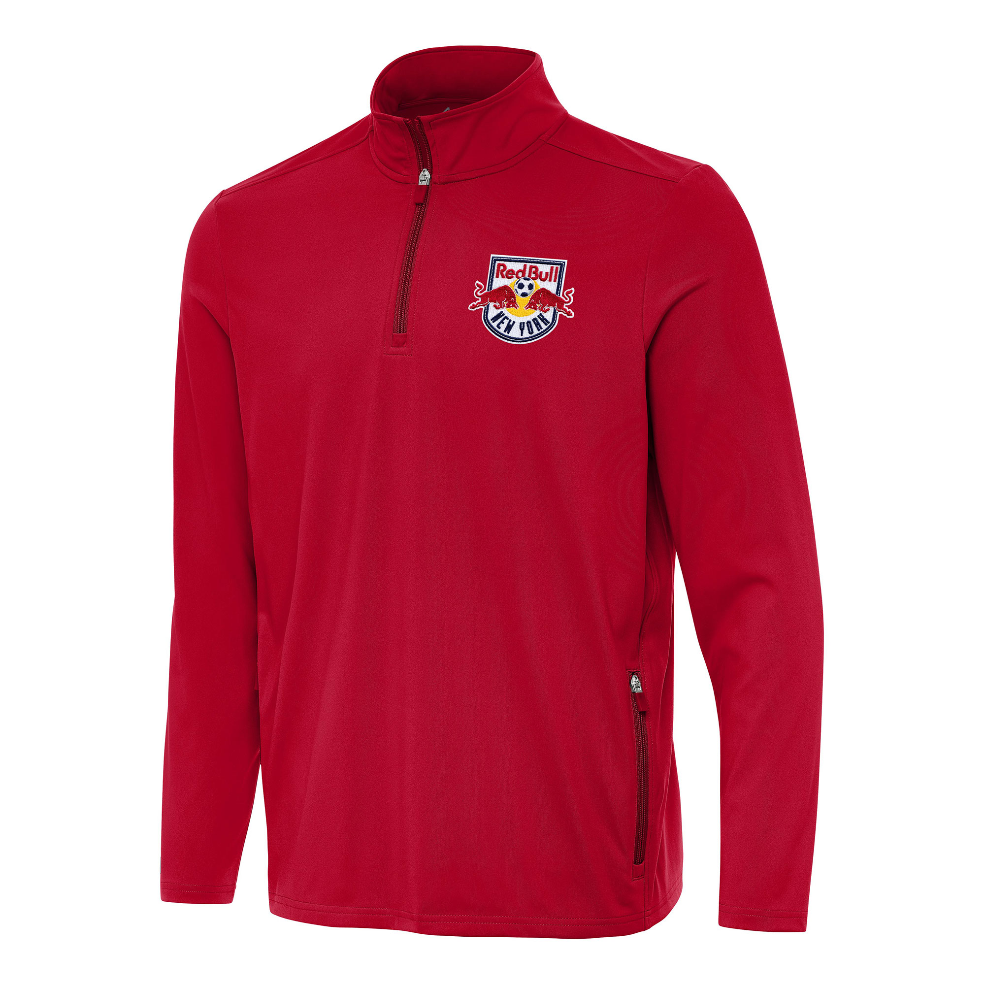 Men's Antigua Red New York Red Bulls Perilous Quarter-Zip Pullover Top