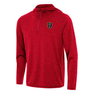 Men's Antigua Heather Red Real Salt Lake Tidy Quarter-Zip Hoodie