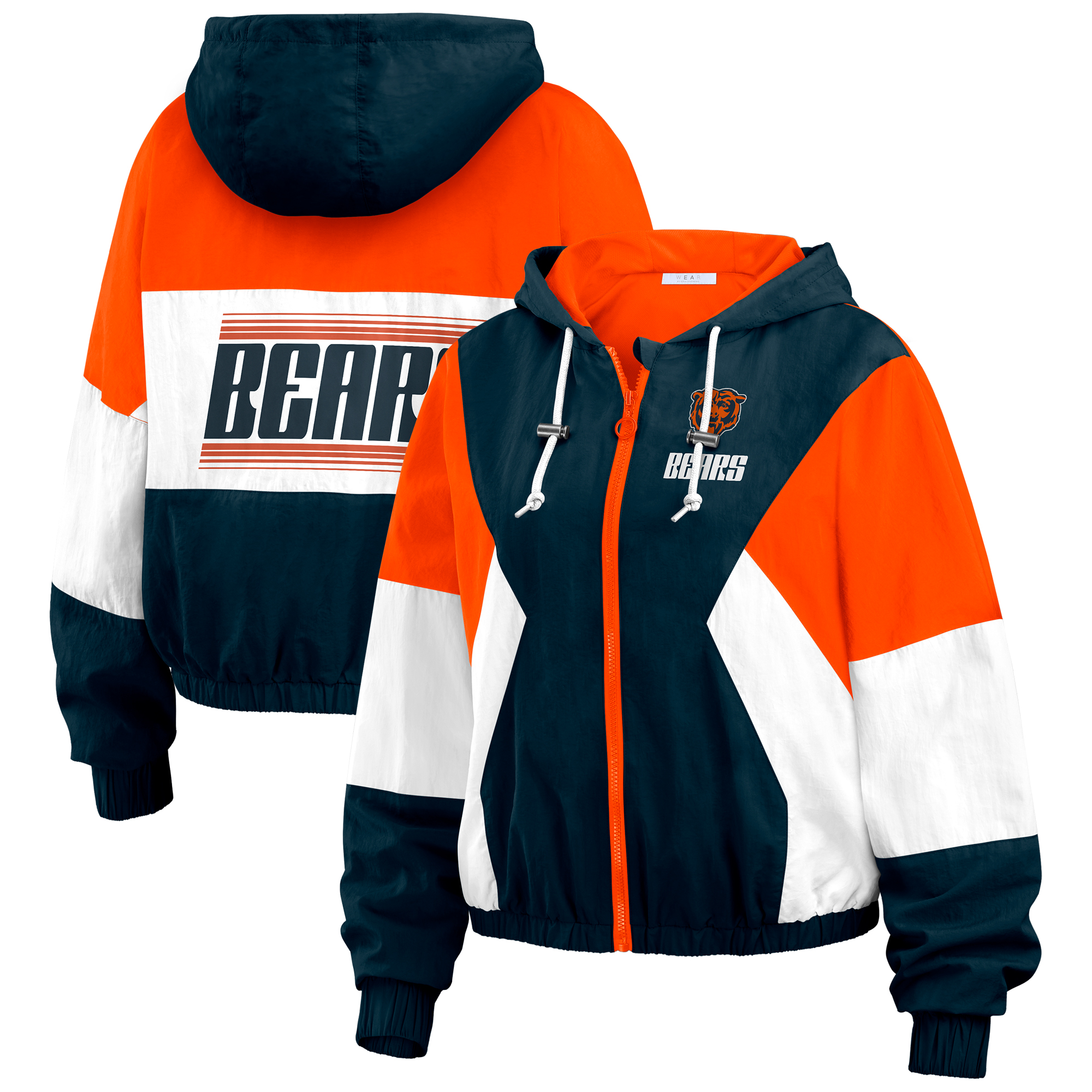 Chicago Bears WEAR by Erin Andrews Women's Plus Size Color Block Full-Zip Windbreaker Jacket - Navy