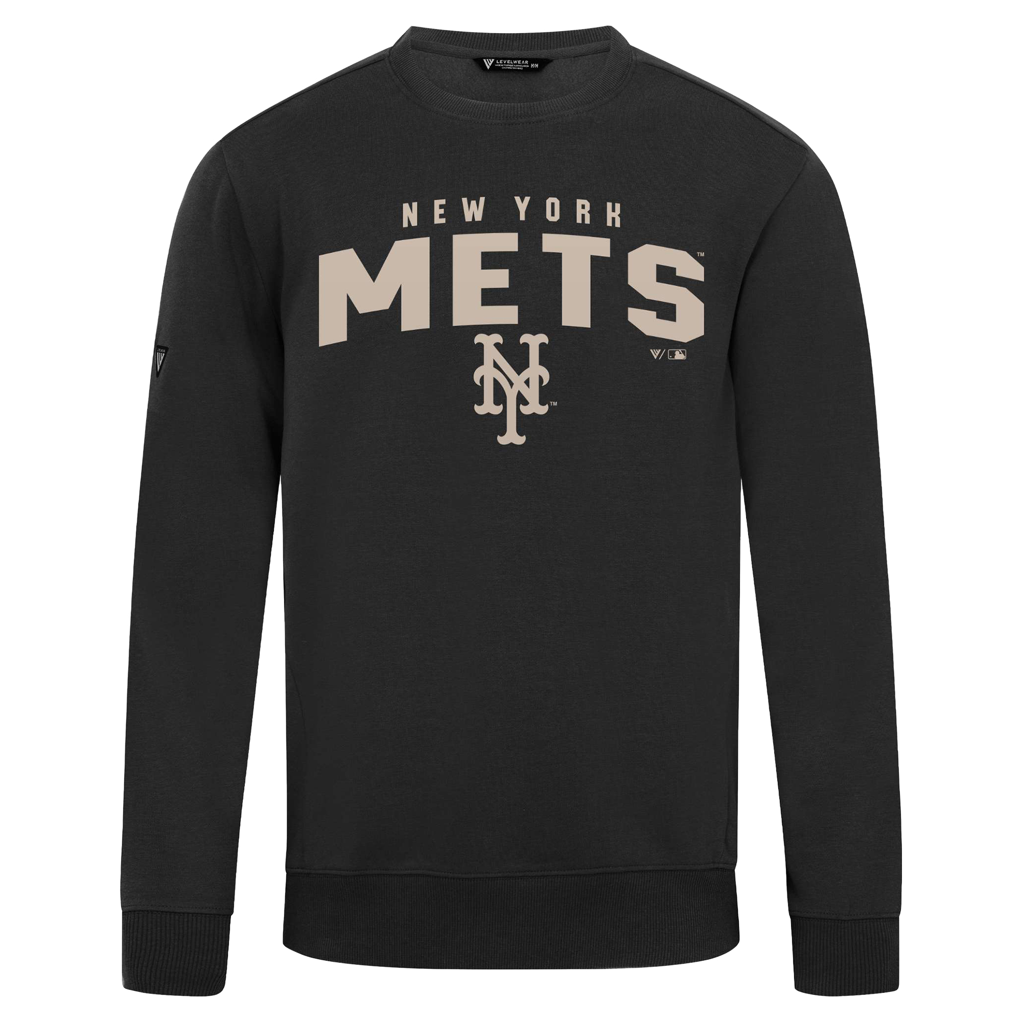 Men's Levelwear Black New York Mets Zane Team Arch Pullover Sweatshirt - Image 6
