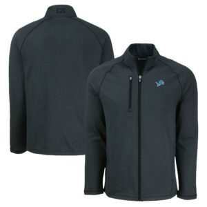 Men's Cutter & Buck  Heather Black Detroit Lions Peshastin Eco Fleece Recycled Raglan Tri-Blend Full-Zip Jacket