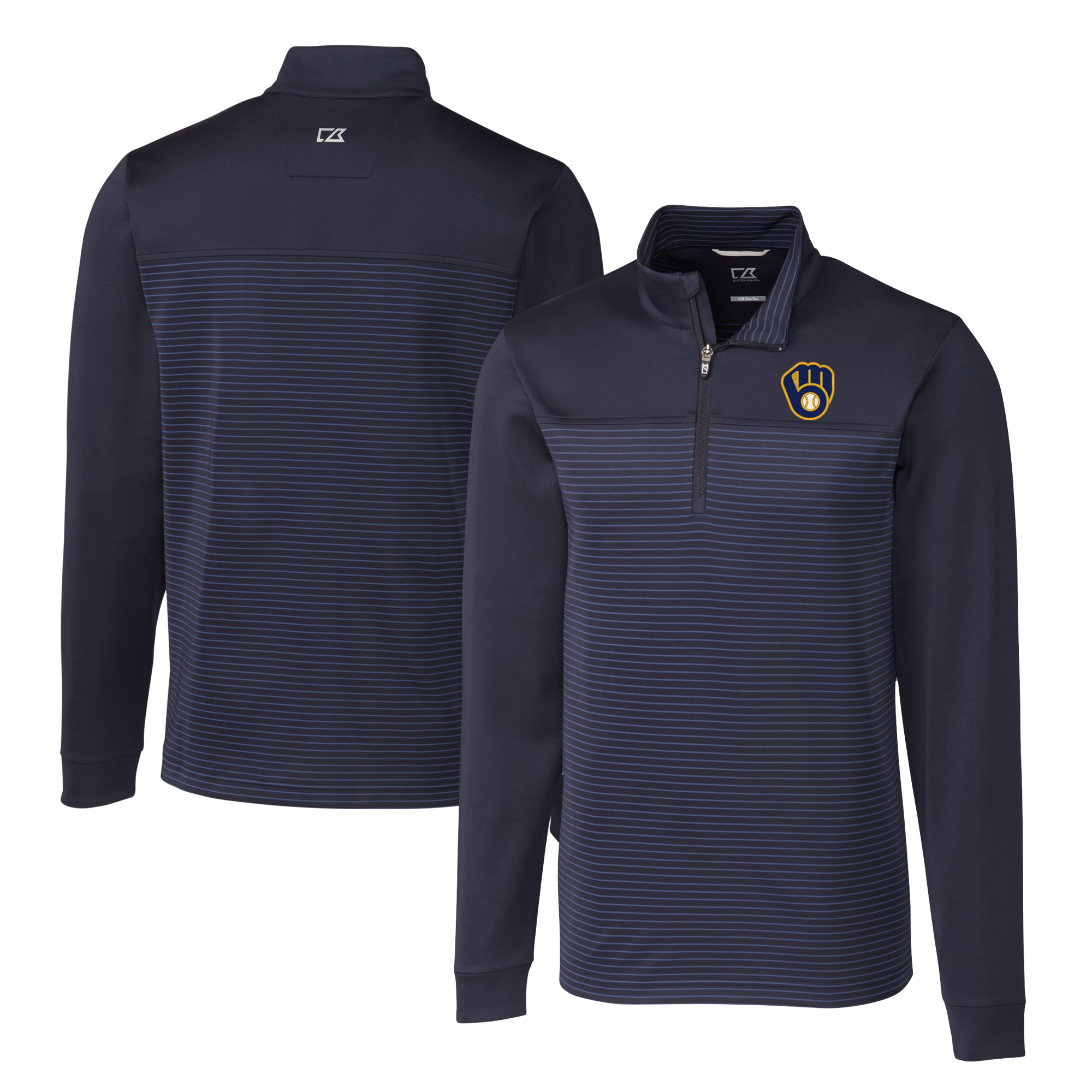 Men's Cutter & Buck Navy Milwaukee Brewers Big & Tall Traverse Stripe Stretch DryTec Quarter-Zip Top