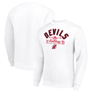 Men's Starter White New Jersey Devils Stick And Puck Logo Fleece Pullover Sweatshirt
