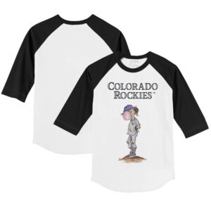 Youth Tiny Turnip White/Black Colorado Rockies Bubbles 3/4-Sleeve Raglan T-Shirt