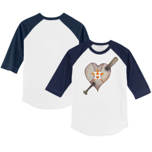 Youth Tiny Turnip White/Navy Houston Astros Heart Bat 3/4-Sleeve Raglan T-Shirt